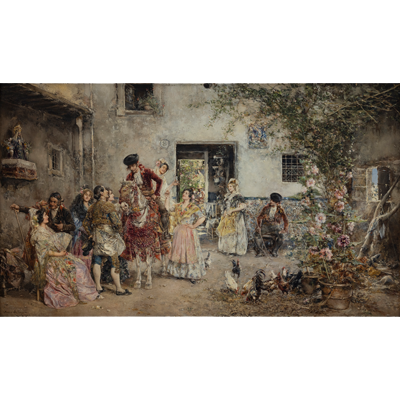 Jinete y torero en el patio - Miniatura