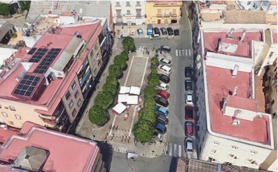 Vista aérea actual de la Plaza del Pelícano