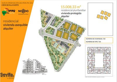 Ámbito de los suelos de la antigua fábrica de Cross en San Jerónimo con las parcelas para viviendas protegidas destacadas