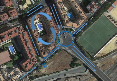 Imagen aérea del cruce objeto de reordenación con indicación de los cambios circulatorios previstos