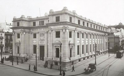 Imagen del edificio del Banco de España poco después de su construcción, en el primer tercio del siglo XX 