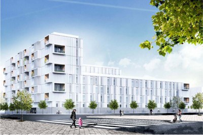 Recreación del futuro edificio de viviendas previsto en la calle Malaysia, en Sevilla Este