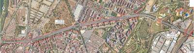 Plano de la Ronda Urbana Norte con la zona a reordenar y reintegrar delimitada 