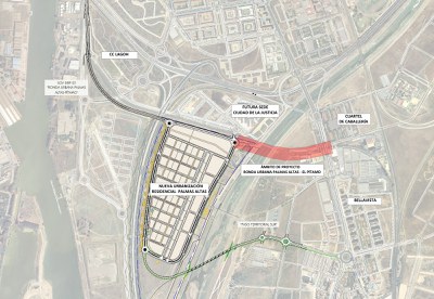 Nuevo tramo de viario de conexión previsto entre la travesía de Bellavista y los sectores en desarrollo al sur de ciudad