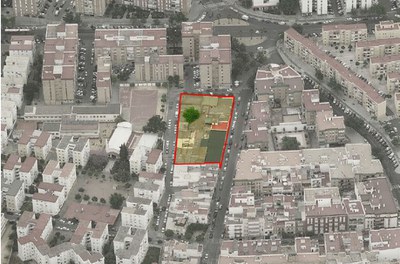 Foto aérea de la zona con el ámbito de la actuación delimitado