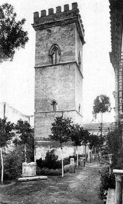 Imagen antigua de la Torre de Don Fadrique y de parte de los jardines que la rodean, en el Convento de Santa Clara