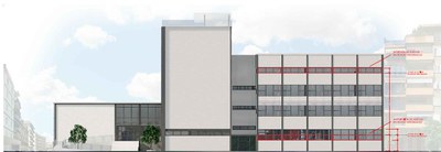 Alzado del futuro edificio hotelero planteado en la Plaza de la Gavidia
