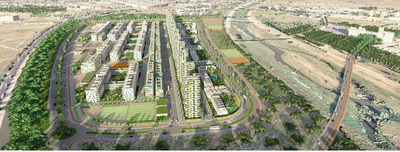 Recreación del futuro barrio, actualmente en construcción, en la zona de Palmas Altas sur
