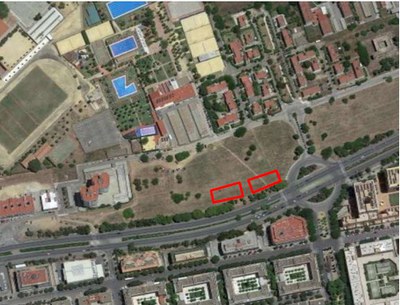 Vista aérea del sector con las dos parcelas donde se levantarán las nuevas 42 viviendas destacadas