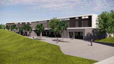 Recreación de la vista general que ofrecerá el nuevo Centro Cívico, que se integrará plenamente en este entorno verde