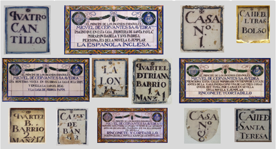 Algunos de los azulejos nominativos y lápidas cervantinas protegidos 