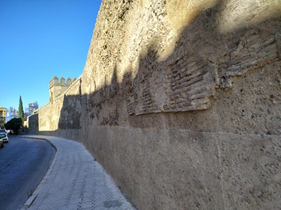 Imagen de la cara interna de la Muralla, hacia la calle Macarena, tras las obras de consolidación realizadas por la Gerencia de Urbanismo