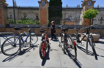 Bicicletas aparcadas en la calle San Fernando, frente a la sede de la Universidad de Sevilla