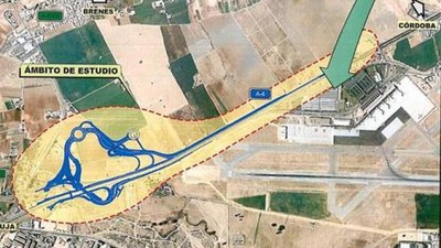 Vista aérea de la zona de actuación con el ámbito de trabajo delimitado